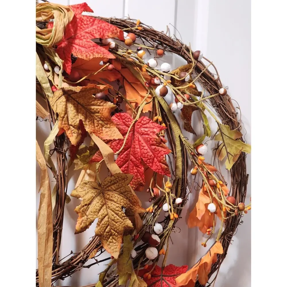 Fall Autumn Grapvine Halloween Pumpkin Wreath Thanksgiving Door Decor 24